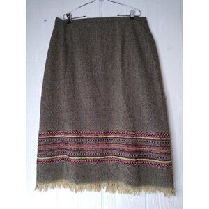 Sag Harbor Woman Sz 22W Skirt Wool Blend Decorative Hem Brown Heather Midi Lined